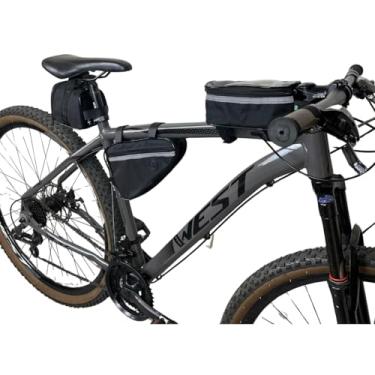 Imagem de Kit Bolsa Bike Triangular Quadro Banco Selim Porta Celular Acessório Para Bicicleta ART MANIA