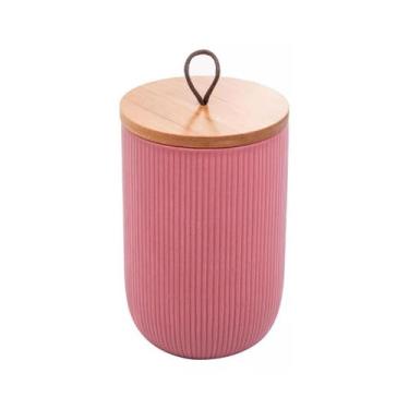 Imagem de Potiche de Ceramica c/ Tampa em Bambu Rosa - Lyor