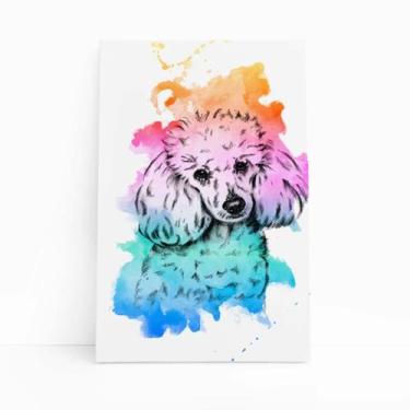 Imagem de Poodle Cachorro Aquarela Colorido Quadro Canvas 60X40Cm - Plimshop