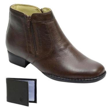 Imagem de Kit Botina Masculina Couro Zíper Cano Baixo Moda + Carteira - Escrete,