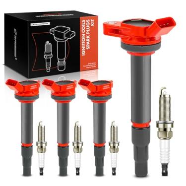 Imagem de A-Premium (Vermelho) Pacote de bobina de ignição e velas de ignição de irídio compatíveis com Toyota & Lexus & Scion Vehicles - Corolla 2009-2017 Matrix Prius C-HR CT200h IM XD - 1.8L 2.0L 4 Cyl para