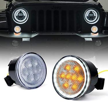 Imagem de Xprite Limpar Lens LED Frente âmbar acender as luzes de sinalização com o Halo DRL para 2007-2018 Jeep Wrangler JK JKU