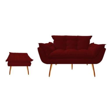 Imagem de Kit Namoradeira +1 Puff Puf Decorativo Opala Suede Marsala Pés Madeira