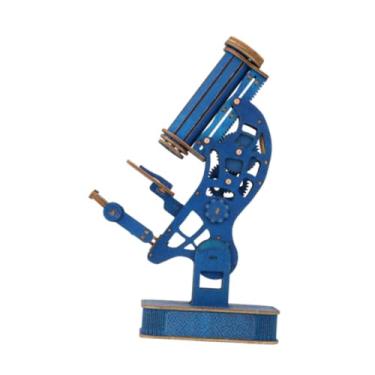 Imagem de TTETTZ Modelo de microscópio biológico quebra-cabeça diy asssmebly madeira artesanato inteligência brinquedo para presentes de aniversário adolescentes, Azul