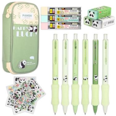 Imagem de Conjunto de lápis mecânicos 0,5, bolsa de lápis com tema panda, borrachas, refil de chumbo e kit de adesivos, estojo de lápis fofo com suprimentos, lapiseira com aderência, lápis automático para