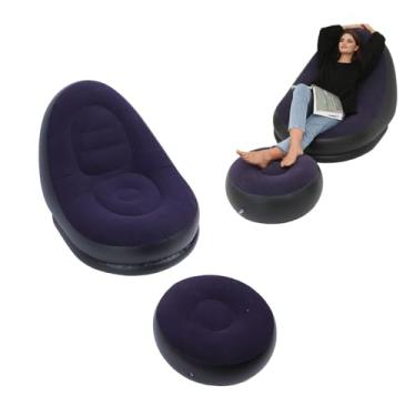 Imagem de Cadeira Inflável, Espreguiçadeira Macia Com Banco para Pés, sofá Preguiçoso Portátil para Sala de Estar, Viagem Ao Ar Livre, Acampamento, Piquenique (Azul escuro)