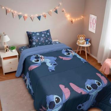 Imagem de Edredom Estampado 1 Peça Portallar Disney Big Stitch/Azul Jeans Casal