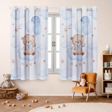 Imagem de Cortina Infantil Blackout 2,00x1,40 Decoração Divertida para Quarto de Criança (Ursinho Nuvem Azul)