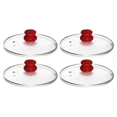 Imagem de Kit 4 Tampa De Vidro Temperado 30 Cm Para Panelas E Frigideiras Pomel Puxador de Plástico ou Madeira (Pomel de baquelite vermelho)