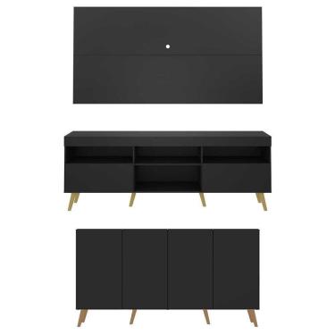Imagem de Conjunto Sala De Estar Rack + Painel Tv 65 e Aparador Retrô