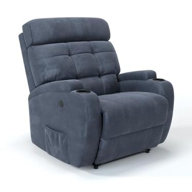 Imagem de Poltrona do Papai Reclinável Elétrica Revestimento em Suede Com Massageador - Modelo Florença (Azul Dennin)