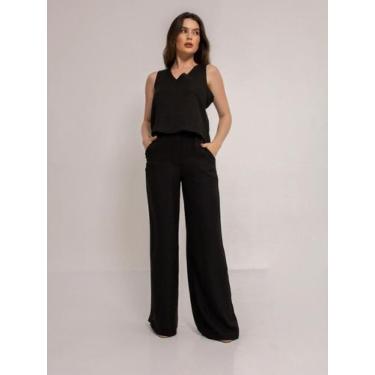 Imagem de Conjunto de blusa e calça Flare Duna liso CON-0039 - HBD, Preto, GG