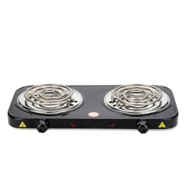 Imagem de Fogão Elétrico 2 Bocas Portátil Camping Cooktop Cozinha 110v 220v Viagem (02 Bocas - Preto)