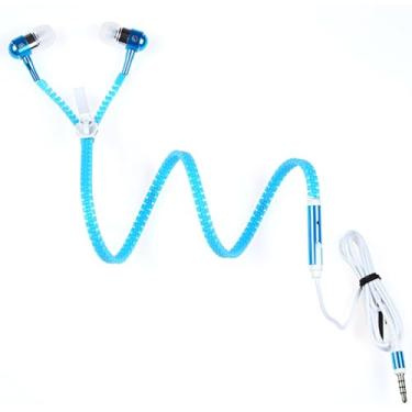 Imagem de Sprint4deals, fones de ouvido com zíper, fones de ouvido estéreo com fio para celulares, tablet, Luminous-Blue