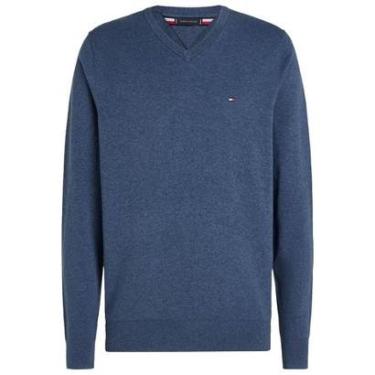 Imagem de Suéter Tricot Tommy Hilfiger Signature Gola V Azul-Masculino