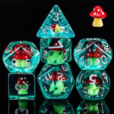 Imagem de DND Resin Mushroom Dice Set Dungeons and Dragons Dice Set, Resin D&D Dice Set Red Polyhedral Dice for Dungeons and Dragons Role Playing Games D&D Dice Set D20 D12 D10 D8 D6 D4