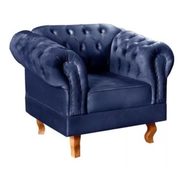 Imagem de Poltrona Chesterfield Dom Pedro Vintage Retrô Capitonê Suede Azul Marinho