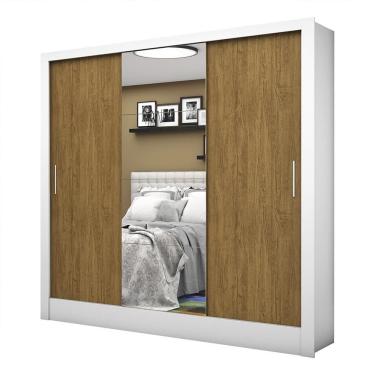 Imagem de Guarda Roupa Roupeiro Santiago Plus 3 Portas De Correr Com Espelho Central 3 Gavetas Carioca Branco Cinamomo
