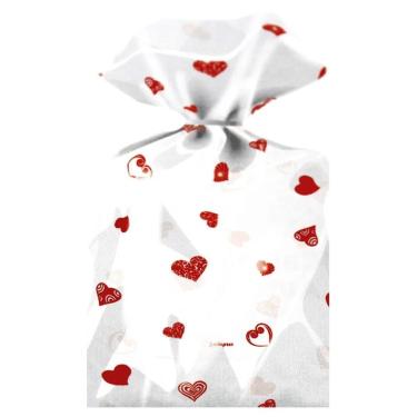 Imagem de Saco Celofane Corações Vermelhos 25cm X 35cm - 50 Unidades