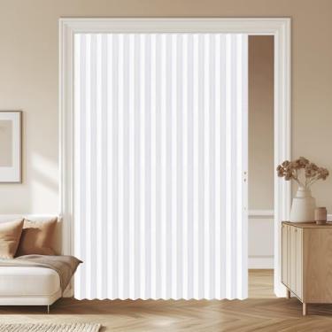 Imagem de AJAZZ Cortina magnética 100% blackout, cortina de porta de pátio, porta dobrável invisível para quarto, sala de estar, sanfona, conjuntos de porta incluídos trilhos (1 pacote, 182 L x 79 C, branco)