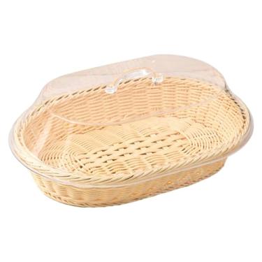 Imagem de Cesta de pão com tampa transparente 35,5 x 25,5 x 14 cm, cesta de pão de plástico oval para fazenda, café, cozinha, frutas, comida.