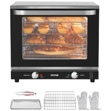Imagem de Forno de Bancada Comercial VEVOR, 66 Litros 4 Camadas, Porta de Vidro Temperado, Estantes de Arame, Bandeja de Clip, Luvas, Forno Elétrico