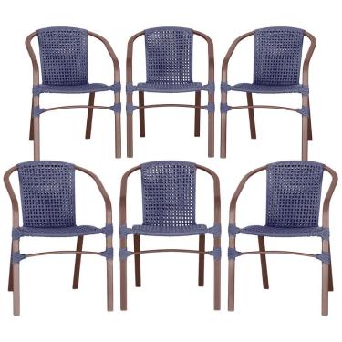 Imagem de 06 Cadeiras Floripa Alumínio Pintura Marrom Corda Nautica Tr Azul