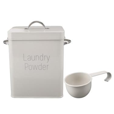 Imagem de Recipiente de Detergente para Roupas Domésticas de 1,5 Kg, Caixa de Armazenamento de Metal Com Colher, Armazenamento Moderno de Fazenda, Organização Versátil para Suprimentos