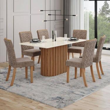 Imagem de Mesa de Jantar 6 Lugares Luana com Vidro Natural/Off White/Cacau - Pnr Móveis