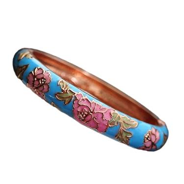 Imagem de Only My Live Home Pulseira clássica de flores esmaltadas Cloisonne para presentes femininos, joias artesanais tradicionais étnicas chinesas, Inner Diameter 2.36 inch wide 0.47 inch about, Porcelana e