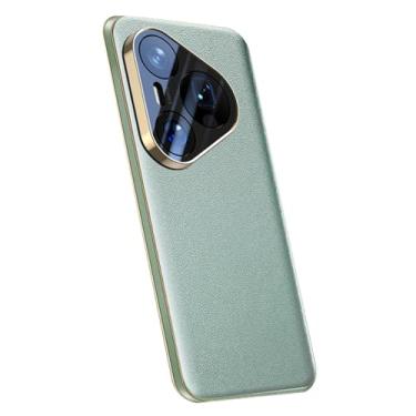 Imagem de HAOMRIYL Capa de couro genuíno para Huawei Pura 80 Pro +/80 Pro/80, capa fina e fina com proteção para câmera Plating Edge Luxuosa à prova de choque, verde, 80