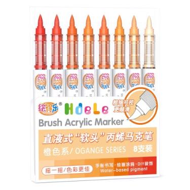 Imagem de Guangna Marcadores de tinta acrílica laranja, canetas de tinta acrílica com ponta de pincel para pintura de abóbora, arte de Natal, pintura rupestre, madeira, vidro, cerâmica, tela, pedra, artesanato