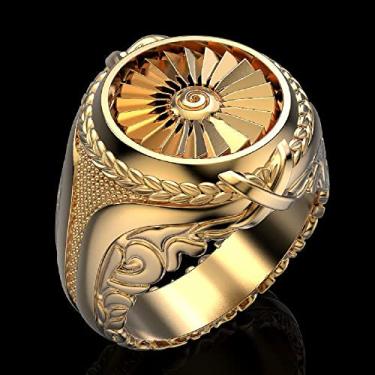 Imagem de Gixaxak Anel de turbina descolado, anel moderno falso e delicado steampunk, gamer, sonhador, amador, joias, maquinário, acessórios, totem, religião, entretenimento, lazer, masculino, anel dourado