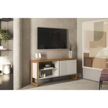 Imagem de Rack Bancada p/ TV até 55 Pol Gold 1 Pta 1 Prat c/ Pés 141x65cm Nature/Off White - Linea Brasil