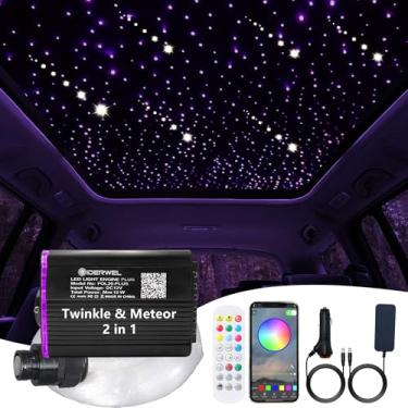 Imagem de GIDERWEL Meteor + Twinkle 2 Em 1 Luz De Fibra Óptica, Kit Iluminação Teto Starlight Ativado Por Música E Controle Aplicativo Com 498 Peças Cabo Misto 9,8 Pés, Motor Led Rgbw Remoto Para Star Carro/C