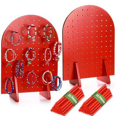 Imagem de Suporte de exibição de chaveiros Colingmill Wooden Pegboard Red x2