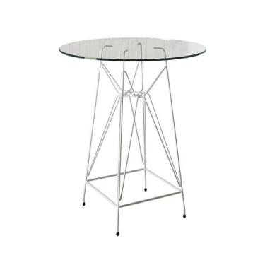 Imagem de Mesa Bistrô Alta Vidro 60Cm Base Ferro Branco Cor: Branco - UP HOME