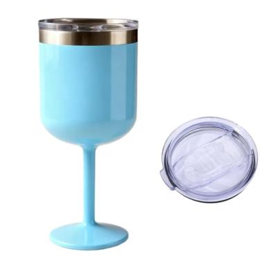 Imagem de Taça Térmica 600ml Com Tampa Copo Dupla Parede Aço Inox Mantém Bebidas Geladas Para Churrascos Ao Ar Livre Ideal Para Gin E Vinho Copo Inox(600ml com Tampa-Azul)