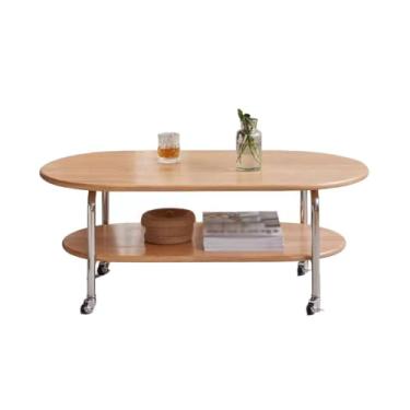 Imagem de Mesa central de madeira maciça mesa de centro moderna simples de carvalho mesa de café com rodas mesa de chá móvel para sala de estar, quarto, escritório e mesa de quarto