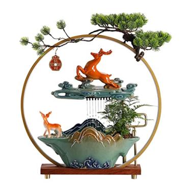 Imagem de XFNVXC Fonte decorativa interna de mesa, fonte de água circulante chinesa para casa, decoração de água corrente da sorte, escritório, sala de estar, decoração de mesa, fonte de jardim ornamental para