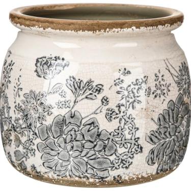 Imagem de Ninehaoou 1 vaso de cerâmica grande, vintage, vaso de flores cinza, rachaduras, vaso de rolagem, vaso de flores, plantas de interior, decoração de cozinha, casa de fazenda, presente decorativo antigo
