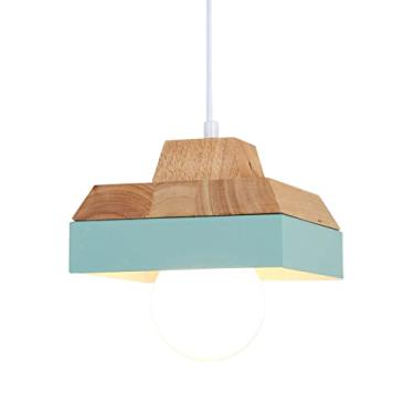 Imagem de CHENKUI Luminária decorativa de madeira, abajur, cor macaron, lustre nórdico, criativo, luminárias industriais, base E26/E27, luminária pendente ajustável de cabeça única para restaurantes, sala de