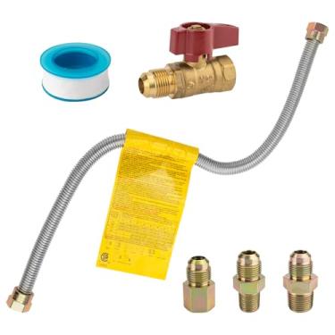 Imagem de Kit de conexão universal de eletrodomésticos a gás de 55 cm com válvula de desligamento compatível com Mr. Heater F271239 Aquecedores de montagem na parede não ventilados, kit de linha de gás adequado