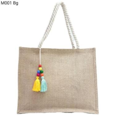Imagem de Bolsa Sacola de Praia Palha com Chaveiro M001 - H2 Bolsas, Bege