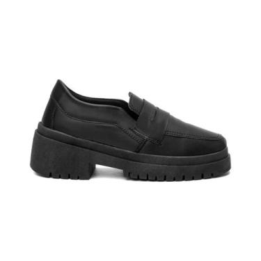 Imagem de Mocassim Atikkos Tratorado Oxford Casual Feminino, Preto fosco, 37