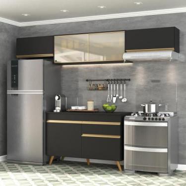 Imagem de Cozinha Compacta 4 peças Armário e Balcão Veneza Gb Preta - MULTIMOVEI
