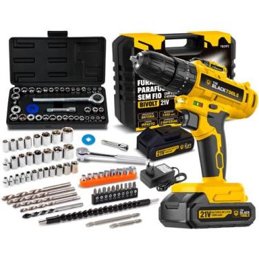 Imagem de Parafusadeira Furadeira Impacto 2 Baterias Bivolt + 40 Peças The Black