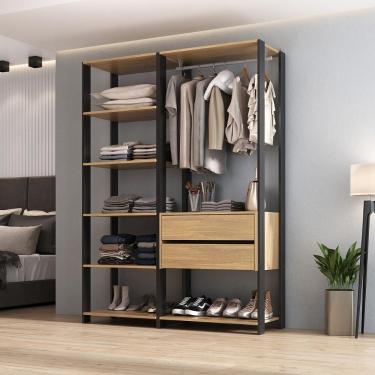 Imagem de Guarda Roupas Closet Modulado 2 Peças Com 2 Gavetas E Cabideiro Multimóveis MP4320 Preto Madeirado