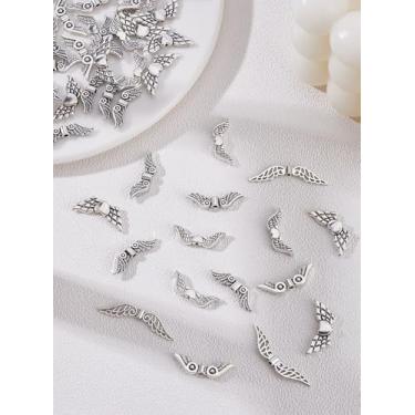 Imagem de 100 peças, 5 estilos de contas de liga de estilo tibetano, contas de prata antigas em forma de asa com recipiente de contas, berloque de fabricação de joias a granel para colar, pulseira, brinco e