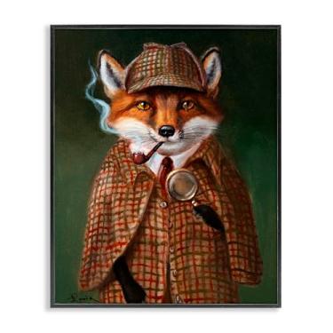 Imagem de Stupell Industries Arte giclée emoldurada Detetive Fox com cachimbo cinza, design de Lucia Heffernan, 20 x 16
